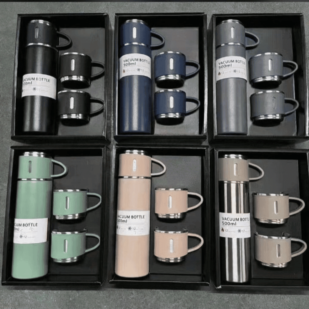 500ml Vaccum Flask With 3 pcs Cup Set